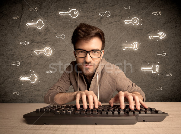 Nerd ragazzo parola d'ordine tasti Foto d'archivio © ra2studio