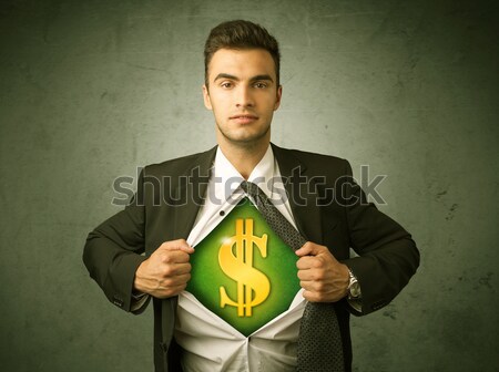 Stock foto: Geschäftsmann · aus · Shirt · Dollarzeichen · Brust · Mann