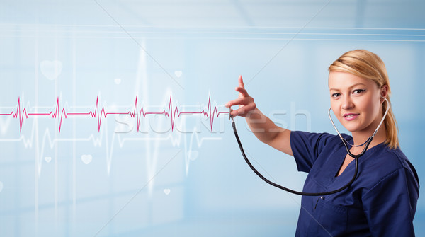 Zdjęcia stock: Dość · medycznych · słuchania · czerwony · puls · serca