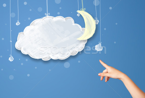 Сток-фото: стороны · указывая · Cartoon · ночь · облака · луна