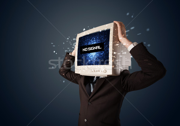 Człowiek monitor głowie nie sygnał podpisania Zdjęcia stock © ra2studio