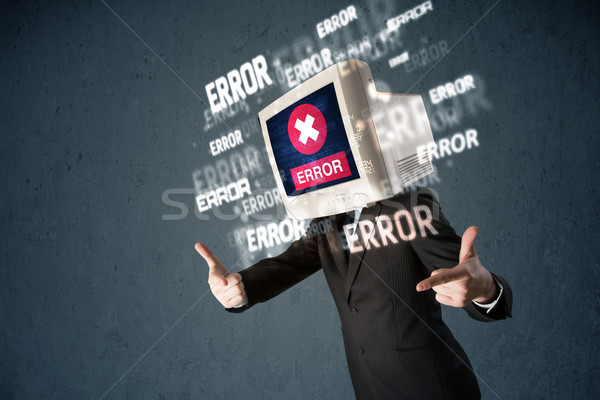 Business man with pc monitor on his head and error messages on t Stock photo © ra2studio