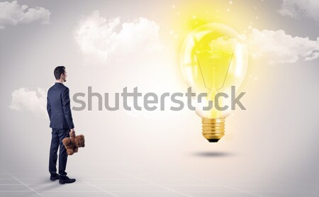 Zakenvrouw rock berg idee lamp permanente Stockfoto © ra2studio