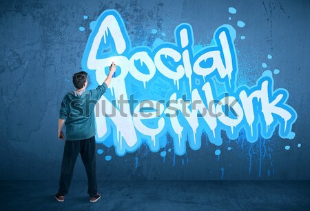 Jóvenes urbanas pintor dibujo red social mano Foto stock © ra2studio