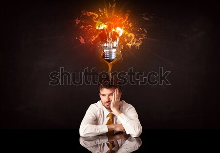ビジネスマン 座って アイデア 電球 落ち込んで ストックフォト © ra2studio