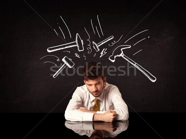 Depresso imprenditore seduta martello giovani bianco Foto d'archivio © ra2studio