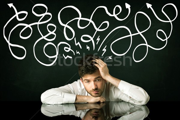 Foto stock: Deprimido · empresario · sesión · dirección · líneas