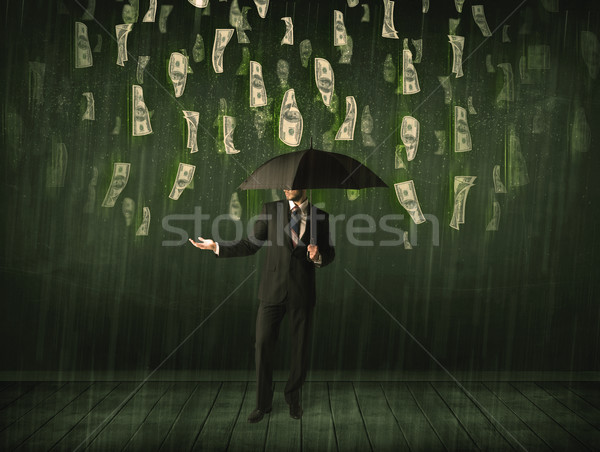 Businessman standing with umbrella in dollar bill rain concept Stock photo © ra2studio