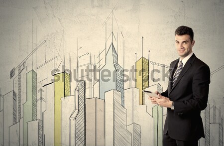 Biznesmen stałego Cityscape ściany Zdjęcia stock © ra2studio