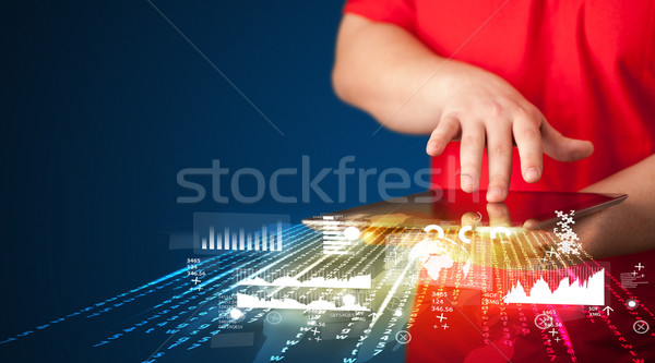 Hand halten Touchpad Tablet Business Markt Stock foto © ra2studio