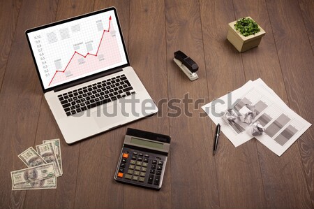 Business table with notebook computer and office accessories Stock photo © ra2studio