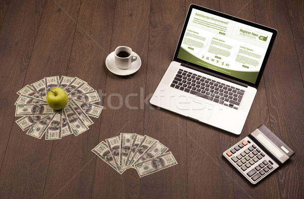 Business table with notebook computer and office accessories Stock photo © ra2studio