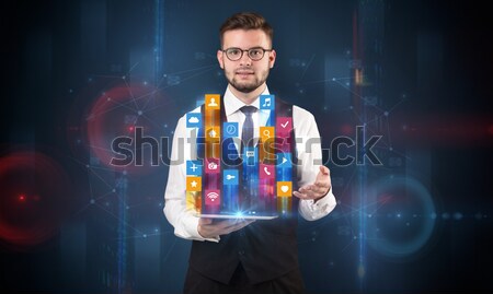 Man looking to the future of the word in a magic ball Stock photo © ra2studio