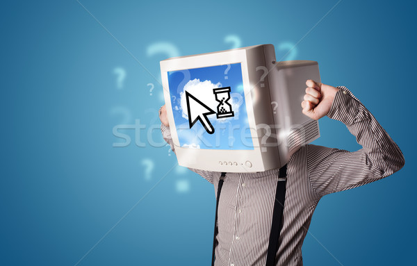 Person with a monitor head and cloud based technology on the scr Stock photo © ra2studio