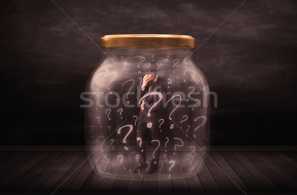 Imprenditore bloccato jar punti interrogativi business lavoro Foto d'archivio © ra2studio