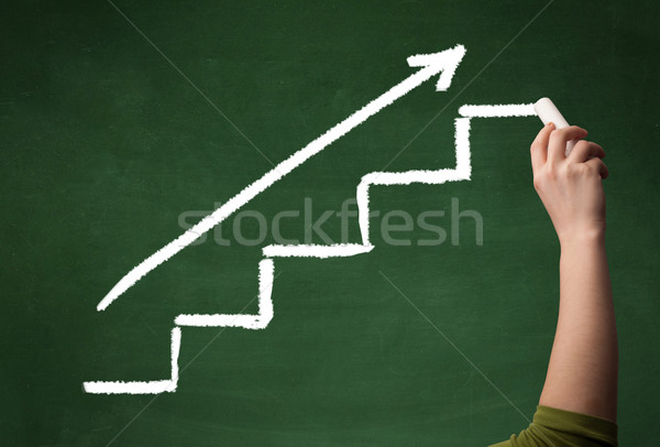 Hand drawing steps on blackboard Stock photo © ra2studio