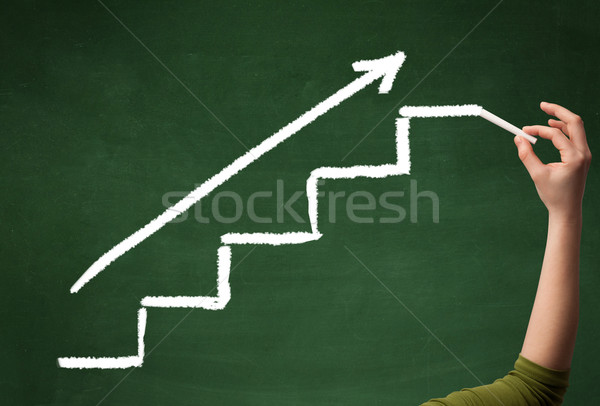 Stock photo: Hand drawing steps on blackboard