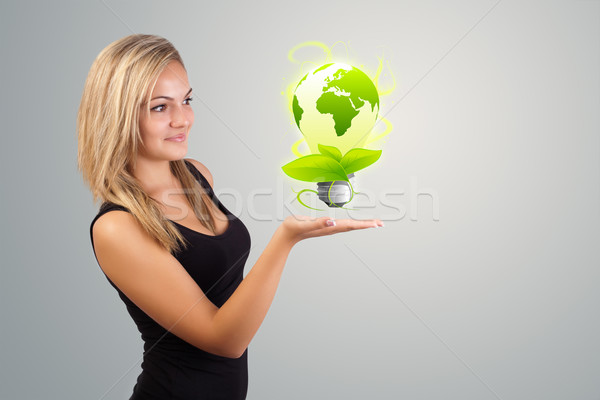 [[stock_photo]]: Femme · eco · signe · jeune · femme