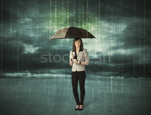 Femme d'affaires permanent parapluie protection des données affaires femme [[stock_photo]] © ra2studio