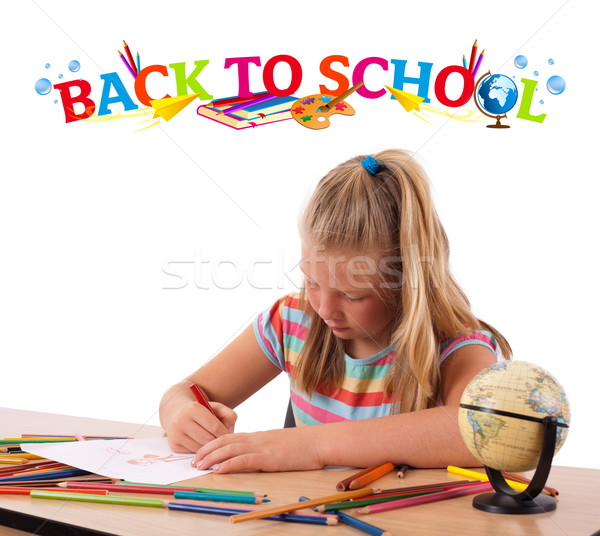 Kid with back to school theme isolated on white Stock photo © ra2studio