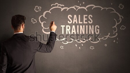 businessman in suit holding a laptop and presenting speech bubble copy space Stock photo © ra2studio