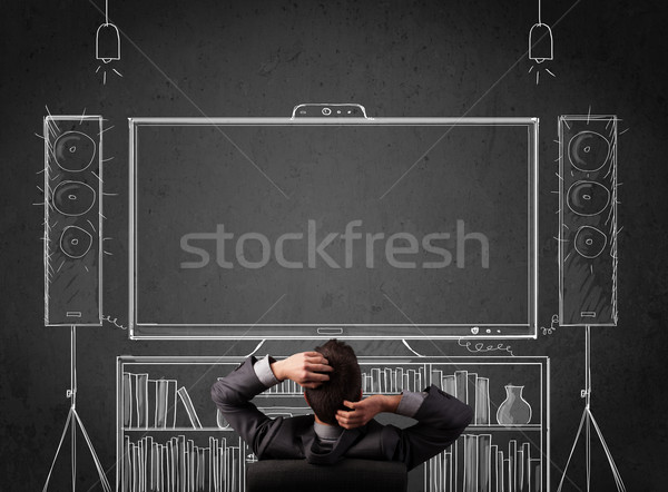 üzletember otthoni mozi fiatal ül élvezi férfi Stock fotó © ra2studio
