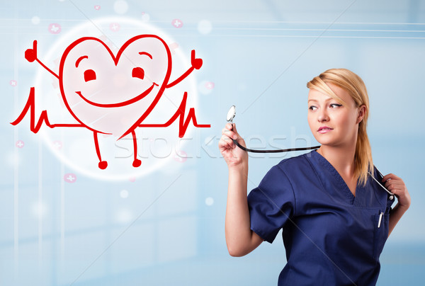 Zdjęcia stock: Atrakcyjny · lekarza · szczęśliwy · czerwony · uśmiechnięty · serca