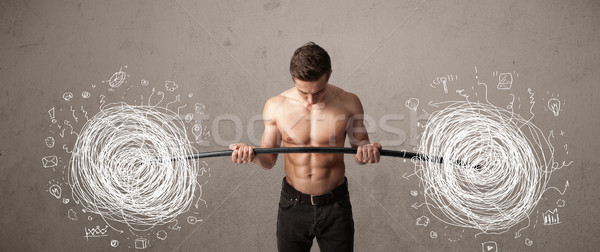 Foto stock: Muscular · homem · caos · forte · mão