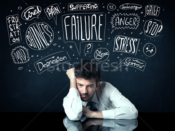 депрессия бизнесмен сидят мысли коробки Сток-фото © ra2studio