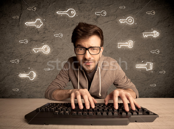 Nerd ragazzo parola d'ordine tasti Foto d'archivio © ra2studio