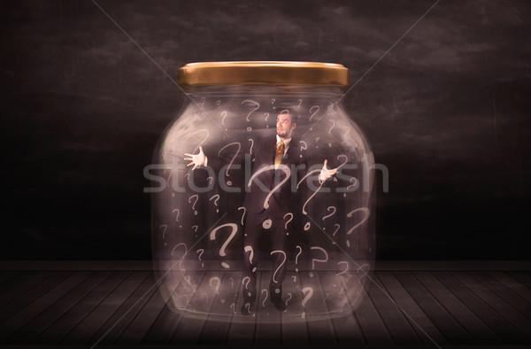 Empresário trancado jarra pontos de interrogação negócio vidro Foto stock © ra2studio