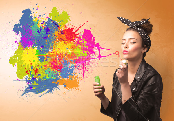 Cute fille coloré Splash graffitis [[stock_photo]] © ra2studio