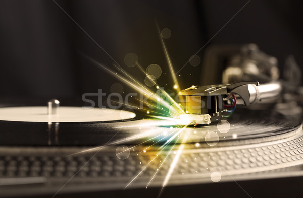 Muziekspeler spelen vinyl gloed lijnen behoefte Stockfoto © ra2studio