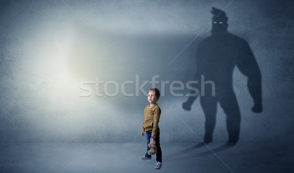 Aranyos gyerek hős árnyék mögött szoba Stock fotó © ra2studio