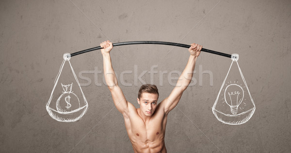 Muskularny człowiek zrównoważony silne siłowni wykonywania Zdjęcia stock © ra2studio