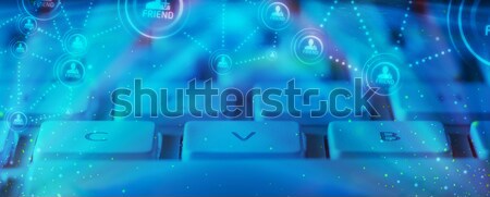 Stock photo: Keyboard with glowing social network icons