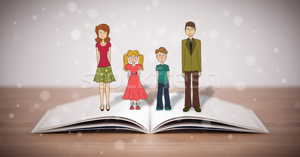 Drawing of a happy family on opened book Stock photo © ra2studio