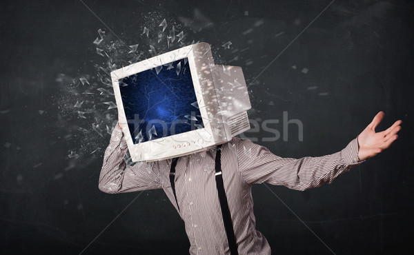 電腦顯示器 屏幕 年輕 人 頭 計算機 商業照片 © ra2studio