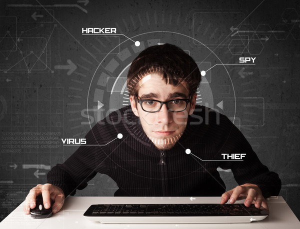Stock foto: Jungen · Hacker · futuristisch · Hacking · persönlichen · Informationen