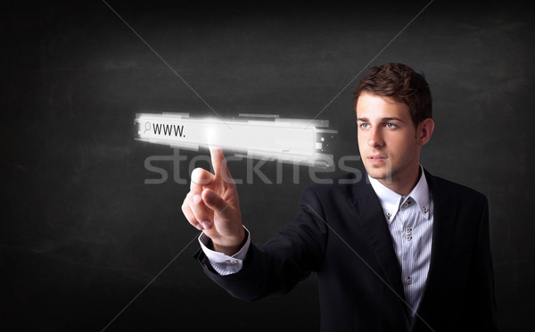 小さな ビジネスマン 触れる ウェブ ブラウザ ストックフォト © ra2studio