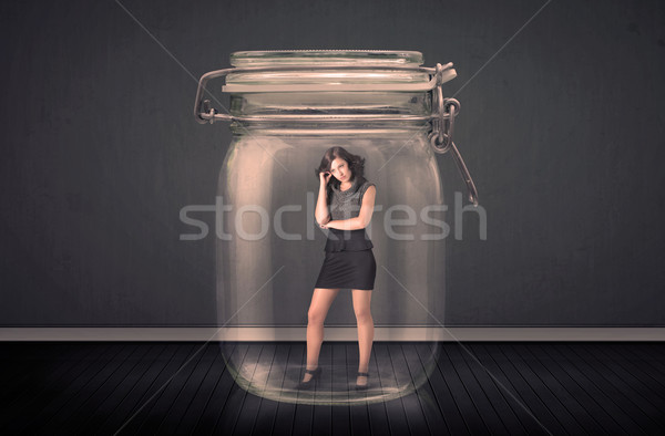 деловая женщина ловушке стекла банку пространстве Финансы Сток-фото © ra2studio