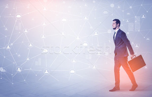 Man walking with online community wallpaper Stock photo © ra2studio
