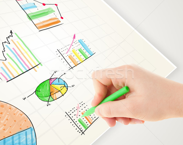 üzletember rajz színes grafikonok ikonok papír Stock fotó © ra2studio