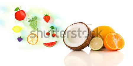 ストックフォト: カラフル · 果物 · 手描き · 図示した · 白 · 食品