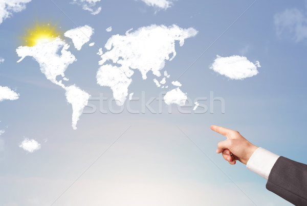 Foto stock: Mão · indicação · mundo · nuvens · sol · blue · sky