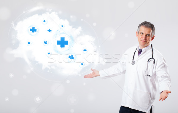 Arzt hören abstrakten Wolke medizinischen Zeichen Stock foto © ra2studio