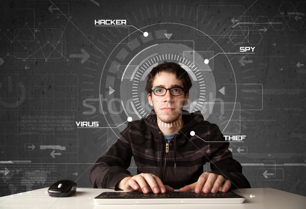 Jovem futurista hackers pessoal informação Foto stock © ra2studio