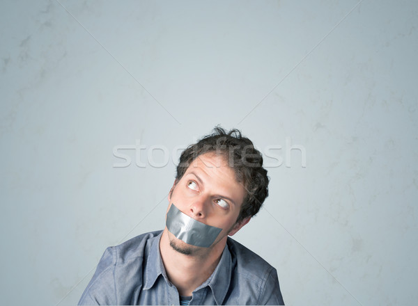 Jonge man mond geïsoleerd grijs gezicht man Stockfoto © ra2studio
