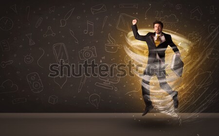 Сток-фото: счастливым · бизнесмен · прыжки · торнадо · коричневый · бизнеса