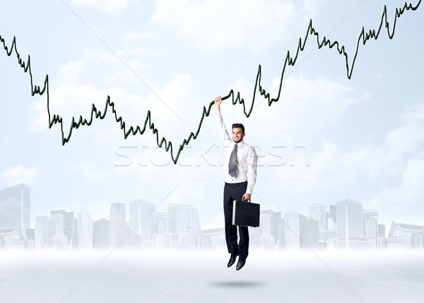 Stockfoto: Opknoping · zakenman · grafiek · touw · hand · ruimte